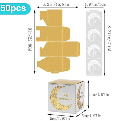 50 Pieces Eid Mubarak Boxes, Ramadan Goodie Gable Boxes, Reflective Paper Crescent Design Gift Boxes for Middle Eastern Festival Celebrations and Treats