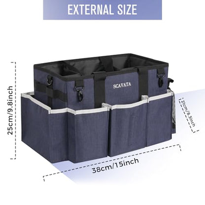SCAVATA Wearable Caddy Bag, Cleaning Supplies Organizer With Handle & Shoulder Straps for Housekeepers, Under Sink & Car Tool Organizers With 4 Foldable Divider (NavyBlue) - color: NavyBlue