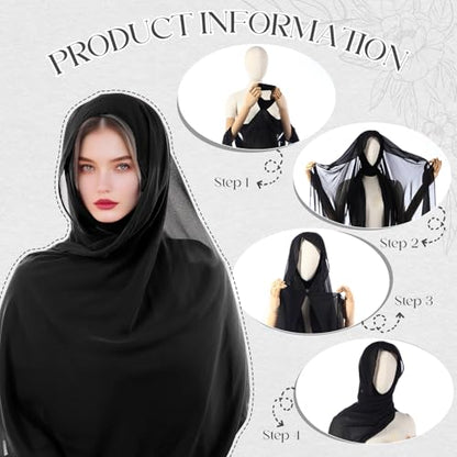 Geyoga Instant Chiffon Hijab 3-in-1 Hijab Scarf for Women Muslim Soft Long Head Scarf Wrap with Built-in Magnets and Undercap