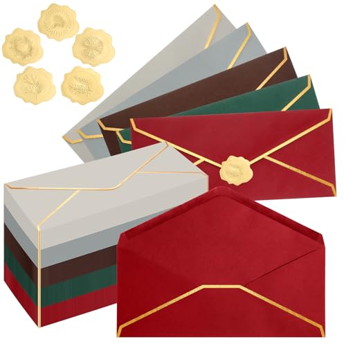 Jetec 100 Pcs Colorful #10 Business Envelopes with Gold Border and Stickers Mailing Pretty Standard Letter Size Envelopes for Graduation Wedding Office Check Invoices Greeting Cards (Morandi) - color: Morandi