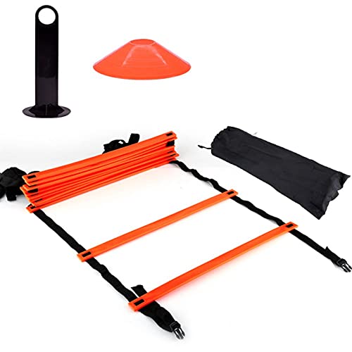 Speed Ladder Kit 19Ft Flat Agility Trainer with 10 Disc Cones for Football Soccer Training Speed Ladders, Athletic Equipment for Sports Fitness