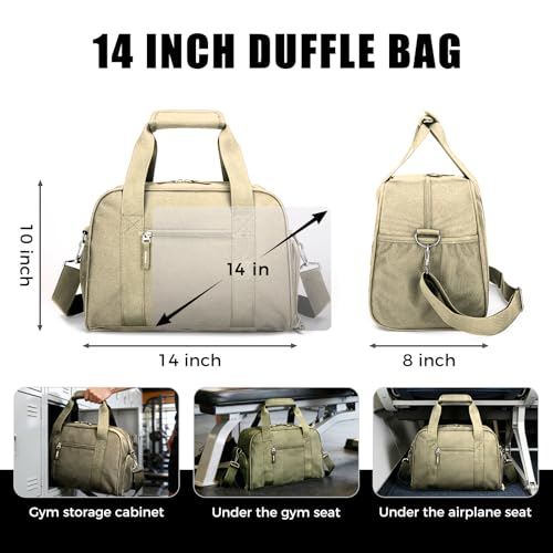 SeaRock 14 inch Small Gym Bag for Men & Women, Mini Duffle Bag with Shoe Compartment, Carry On Duffel Bag for Travel Sports, Khaki - color: Khaki