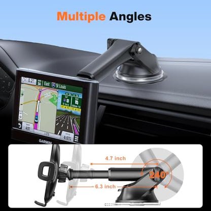 APPS2Car Suction Cup Mount for Garmin GPS/Phone Holder with Extension Arm | 17.2mm Ball Joint Replacement Base for Car Dashboard Windshield, GPS Holder for Garmin Dezl Nuvi Drive Drivesmart RV