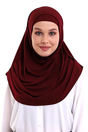 ihvan online, Hijab Scarves for Women, Ready to Wear, Lightweight and Comfortable Headscarf, Instant Turban, Jersey, Presewn - color: Burgundy