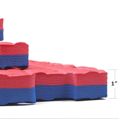 Xspec 1" Extra Thick 48 sq ft Reversible EVA Gym Foam Floor Mat Tiles (24" x 24"), Steel Pattern, 12 pcs, Blue & Red - color: Blue/Red