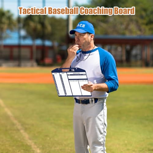 Magnetic Baseball Coach Clipboard, Anglecai Double-Sided Dry Erase Baseball Lineup Board for Softball Dugout Board Baseball Coaching Board with 30 Lineup Card/ 10 Magnet/2 Marker/2 Hook (Blue) - color: Blue