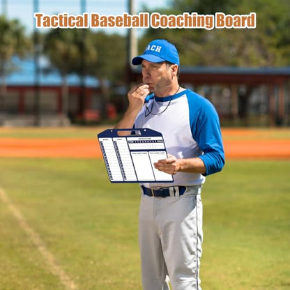 Magnetic Baseball Coach Clipboard, Anglecai Double-Sided Dry Erase Baseball Lineup Board for Softball Dugout Board Baseball Coaching Board with 30 Lineup Card/ 10 Magnet/2 Marker/2 Hook (Blue) - color: Blue