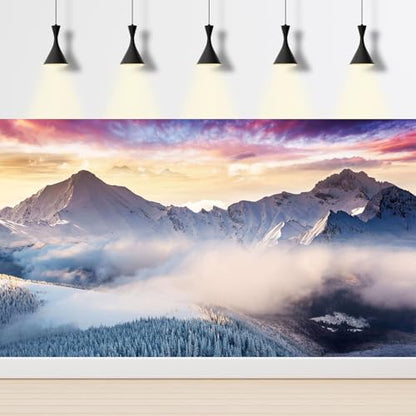 Winter Mountains Aquarium Background Snow Covered Hill Valley Spruces Landscape Fish Tank Background Winter Snowy Pine Trees Terrarium Backgrounds Wintry Landscape Reptile Tank Backgrounds 36x18in - color: Purple_Grey, size: 36(W)x18(H)inches/ 90(W)*45cm(