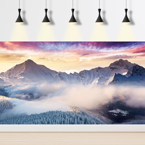 Winter Mountains Aquarium Background Snow Covered Hill Valley Spruces Landscape Fish Tank Background Winter Snowy Pine Trees Terrarium Backgrounds Wintry Landscape Reptile Tank Backgrounds 24x12in - color: Purple_Grey, size: 24(W)x12(H)inches/ 60(W)*30cm(