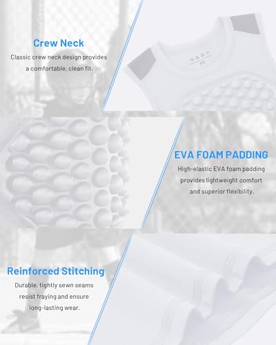 Blueleaf Youth Baseball Chest Protector Padded Compression Sleeveless Shirt Rib Heart Sternum Guard Softball Football - color: White with Gray, size: X-Large