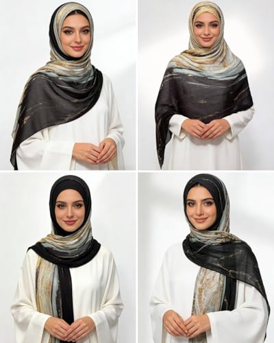 ZGMYC Watercolour Floral Printed Hijab Scarf for Women Soft Modal Cotton Instant Hijab Head Wraps Shawls Long Scarves - color: Color 33