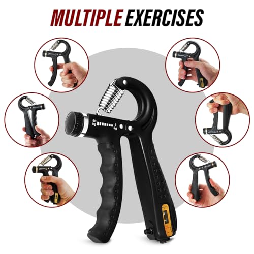 Hand Grip Strength Trainer with Adjustable Resistance 10-130lbs (4.5-59kg), Forearm Hand Grip Strength Exerciser for Muscle Building, Injury Recovery, and Therapy Stress Relief, Black