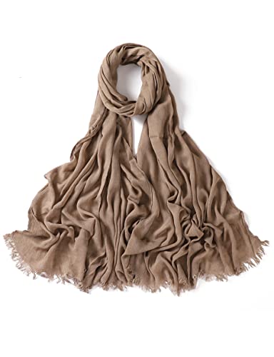 Txameru Hijab Scarf for Women - Muslim Rayon Crinkle With Fringe Edge - color: Mocha