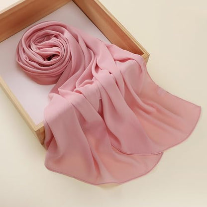 Premium Long Crinkle Chiffon Hijab Scarf for Women, Very Soft Muslim Head Scarfs - color: Crystal Pink