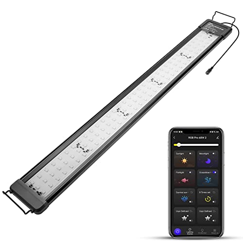hygger 50W Smart Aquarium Light, Bluetooth LED Light with App Control, Full Spectrum Fish Tank Light with 24/7 Lighting Cycle, 5 Modes, Adjustable Timer, for 36"-42" Freshwater Planted Tank - size: 50W (for 36-42 inch Tank)