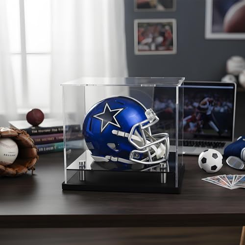 Mini Helmet Display Case,Self-Assembly Clear Acrylic Football Mini Helmet Display Box Protection Holder Dustproof Sports Collectibles Storage Showcase - size: 8x6x7 inch