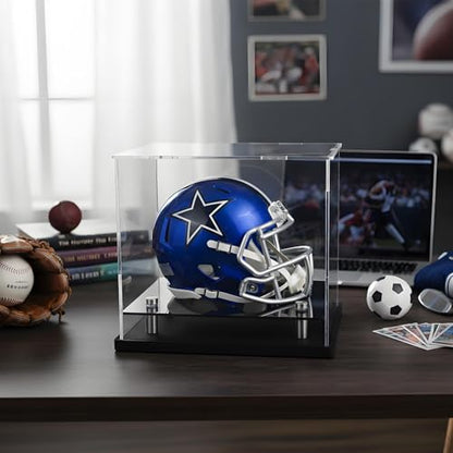 Mini Helmet Display Case,Self-Assembly Clear Acrylic Football Mini Helmet Display Box Protection Holder Dustproof Sports Collectibles Storage Showcase - size: 8x6x7 inch