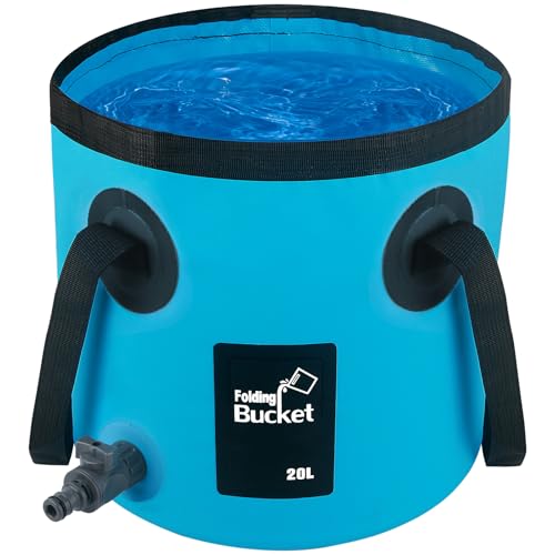 Car Wash Bucket with Drain Valve, 5 Gallon Collapsible Bucket for Cleaning, Portable Ice Buckets Laundry Wash Basin for Fishing Beach Gardening Soaking Feet RV Essentials Outdoor Camping Supplies - color: Blue, size: 20L