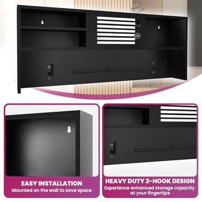 Police Gear Rack, Wall-Mounted Tactical Gear Rack with Password Lock Safe, Metal Frame Police Gear Stand Police Gift Decor with Flag, Ideal for Law Enforcement Equipment Storage