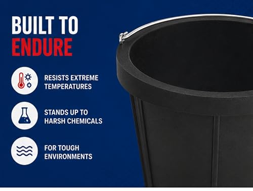 Bon Heavy Duty Rubber Pail 12 Qt – Durable Chemical Resistant 12 in. x 10 in. Molded Pail for Jobsite and Utility Use