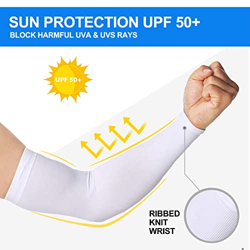 4 Pair UV Sun Protection Arm Sleeves for Men & Women,Cooling UPF 50 Arm Cover for Baseball,Cycling,Basketball - color: White-4 Pairs
