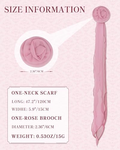 Chiffon Scarf for Women, Removable Flower Neck Scarf Light Soft Fashion Rose Scarves Versatile Headband or Hair Band - color: Dusty Pink
