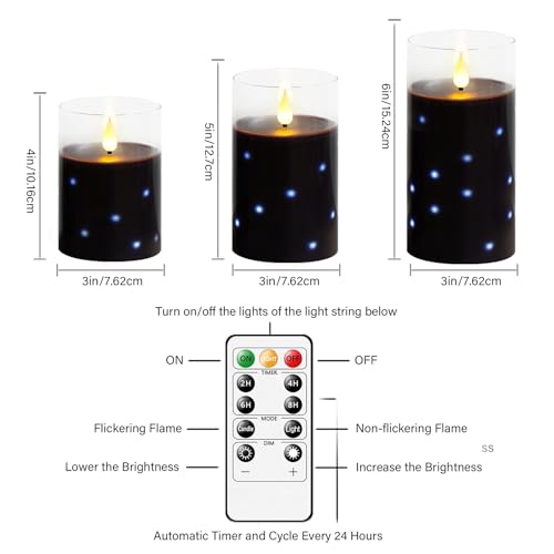 Nimiko Real Wax Flameless Candles Glass,Battery Operated LED Candles with Flickering Flame,Glass Shell,Interior Star Light Decoration Set of 3 Black (D3×H 4" 5" 6") for Home Decor,Holiday Decoration : Tools & Home Improvement
