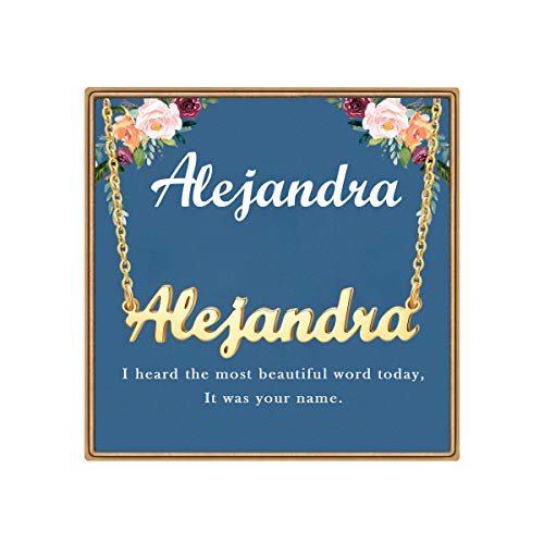 Ldurian Custom Name Necklace, Personalized Name Plate Pendant Necklace Pre Gifts, Charm Pre-made Jewelry for Mom Mama Birthday Anniversary - size: 23 Alejandra