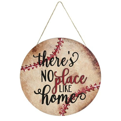 Smile Wooden Baseball Door Sign - "If We're Not Home Check the Ballfield" Circular Rustic Decor for Sports Fans - style: Baseball Retro