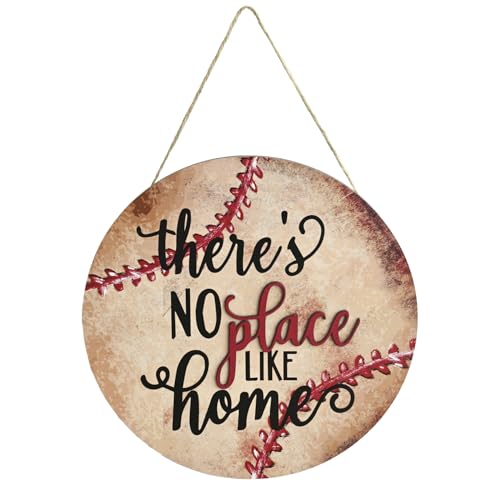 Smile Wooden Baseball Door Sign - "If We're Not Home Check the Ballfield" Circular Rustic Decor for Sports Fans - style: Baseball Retro