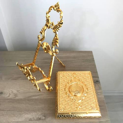 Luxury Metal Islamic Book Box | Holy Quran Storage Box | Islamic Birthday Graduation Wedding Gift | Muslim Eid Gift | Max. (14x20cm/5,7x8in) Books (Gold, Without Kaaba Quran) - color: Gold, style: Without Kaaba Quran