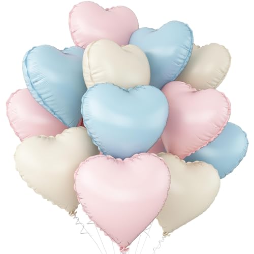 Pink Blue White Heart Foil Balloons,12Pcs 18Inch Heart Shaped Balloons - color: Blue Pink White