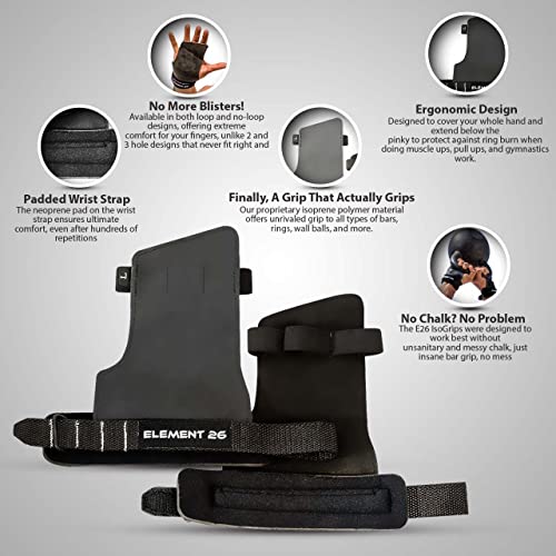 Element 26 IsoGrip Hand Grips for Cross Training, Gymnastics, and Weight Lifting - Hand Protection for Muscle Ups, Pull Ups, Deadlifts, and Olympic Lifts - for Men and Women - size: Medium, style: IsoGrip With Loops