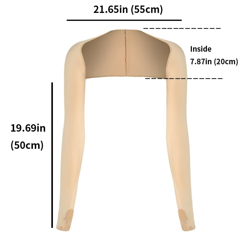 Women Cooling Shawl Arm Sleeve with Finger Hole, Comfortable & Breathable, Anti-UV, Ladies Sun Protection Cooler Shrug - color: Beige
