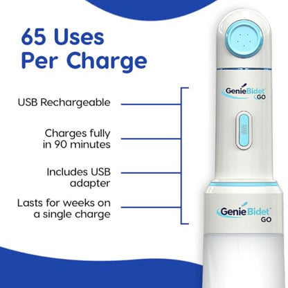 GenieBidet Upgraded 2025 Portable Bidet Rechargeable - Handheld Toilet Bidet Sprayer. On-The-Go Cleaning - Electric Sprayer for Women and Men. Personal Hygiene Cleaning/Postpartum Care.