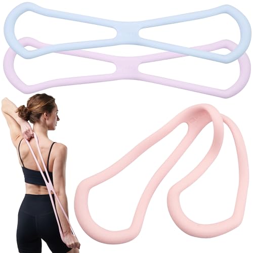 Keep 3-Pack Figure 8 Resistance Bands - 15 lbs Stretch Exercise Cords for Arm Toning, Yoga & Pilates - Durable Non-Slip Fitness Bands Set for Women & Men (15 lbs Pink/Purple/Blue)