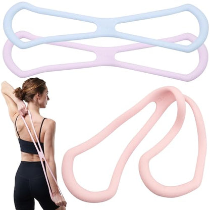 Keep 3-Pack Figure 8 Resistance Bands - 15 lbs Stretch Exercise Cords for Arm Toning, Yoga & Pilates - Durable Non-Slip Fitness Bands Set for Women & Men (15 lbs Pink/Purple/Blue)