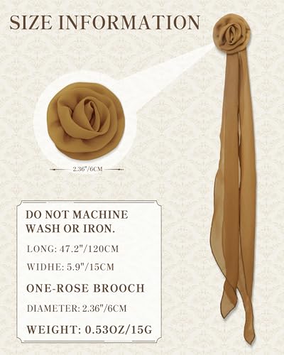 Chiffon Scarf for Women, Removable Flower Neck Scarf Light Soft Fashion Rose Scarves Versatile Headband or Hair Band - color: Brown