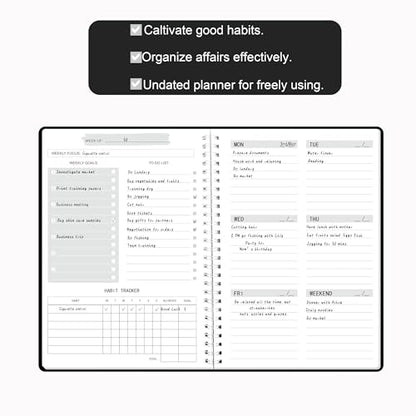 Undated Weekly Planner, Weekly Goals Notebook, A5 To Do List Planner, Habit Tracker Journal with Spiral Binding, 5.7 x 8.0 in, Black - color: Black- A5 Weekly Planner