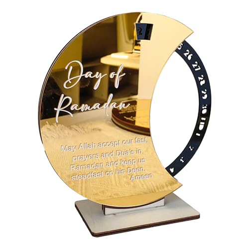 Firlar Ramadan Advent Calendar,Rotate Moon Shaped Eid Calendar,Ramadan Table Decoration,Ramadan Gifts for Kids, Reusable Ramadan Decor DIY Eid Mubarak Ornament for Home Office Table Eid Party(gold) - color: Gold