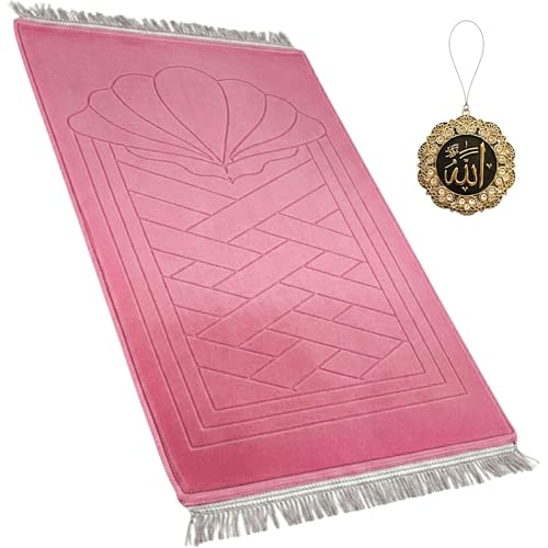 Modefa Muslim Velvet Padded Prayer Rug Clam (31.5 x 47in, Clam Pink) - color: Clam Pink