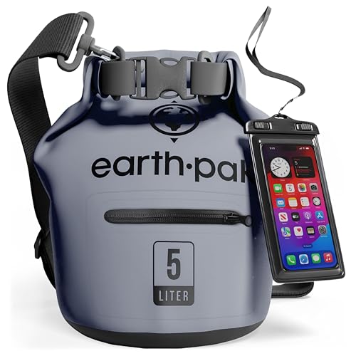 Earth Pak Waterproof Dry Bag with Zippered Pocket - Waterproof Dry Bag Backpack Keeps Gear Dry - color: Gray, size: 5L