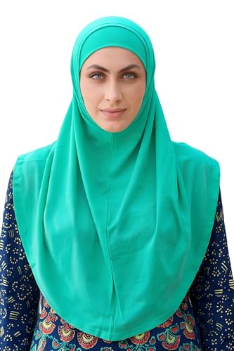 SARJANA Women's Solid Color Cotton Hijab with Under Scarf Cap Ready to Wear Stretch Scarves Long Scarfs FREE SIZE - color: Turquoise