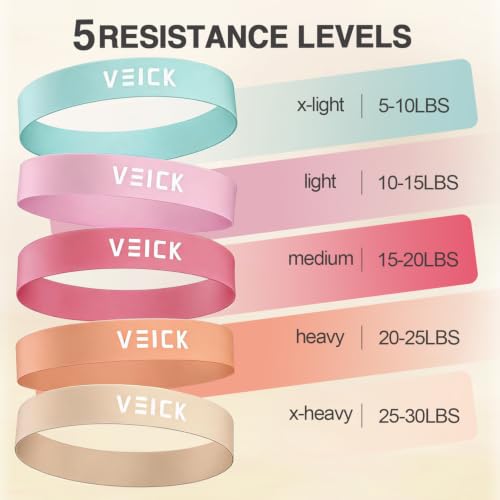VEICK Resistance Loop Bands Set of 5, Exercise Bands with 5 Resistance Levels, Stackable Workout Bands for Strength Training, Pilates, Fitness Gear for Men Women Home Gym Office Travel - color: Light Pink