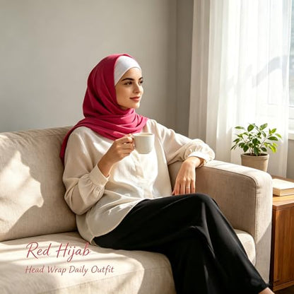 Hijab Scarf for Women, 3PCS Set with Undercap and Hijab Clip Lightweight Modal Muslim Head Wrap Scarf for Daily - color: Sy23-hot Pink Hijab+white Undercap