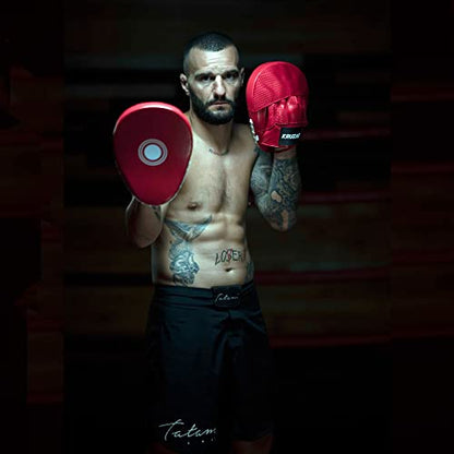 Kruzak Plain Punching Mitts for Muay Thai MMA Training, Focus Pads for Boxing Martial Arts and Punching Target - color: Red