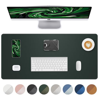 Leather Desk Pad Protector, Green Office Mat, Non-Slip PU Leather Blotter, Laptop Desk Pad, Waterproof Writing Pad (Dark Green, 31.5" x 15.7") - color: Dark Green, size: 31.5" x 15.7"