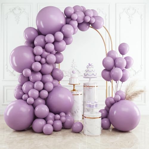 RUBFAC 154pcs Dusty Purple Balloons Different Sizes 18 12 10 5 Inch Lavender Boho Neutral Balloon Arch Kit for Baby Shower Graduation Butterfly Fairy Birthday Party Decorations - color: Dusty Purple