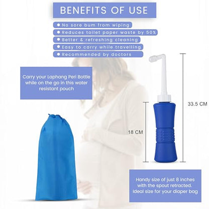 XL laphang Portable Bidet 500ml Blue Peri Bottle with Waterproof Pouch and Cap – PP + TPR, Leak Proof & Scratch Resistant –Perineal Bottle for Postpartum Hemorrhoids Healing, Maternity Kit Essentials