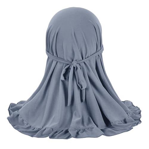 GREUS 2Pcs Kids Hijab for 2-6Y Girls Muslim Headscarf One Piece Hijabs Khimar Islam Arab Scarf Turban Bandana Hat Head Wrap - color: Set G (Grey + Pink)